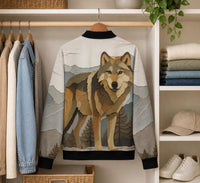 Load image into Gallery viewer, Wolf Bomber Jacket Womens – Geometric Wilderness Fashion Coat