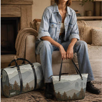Load image into Gallery viewer, Personalized Tote Bag – Leather Crossbody Work Bag with Mountain Design