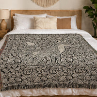 Load image into Gallery viewer, Woven Fox Tapestry Throw Blanket Cotton Animal Textile Paisley Pattern Filled Fox Design Black Background Fringed Edge Blanket Wildlife Home Textile Boho Farmhouse Throw Cozy Couch Blanket Bedroom Throw Wall Hanging Tapestry Nature Lover