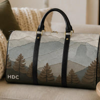 Load image into Gallery viewer, Leather Gym Bag Crossbody Strap Personalized Sports Duffle Mountain Landscape Design Workout Holdall Travel Weekender Custom Initials Monogram Camping Hiking Trip Bag Detachable Shoulder Strap Spacious Athletic Carryall Overnight Adventure