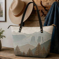 Load image into Gallery viewer, Custom Initial Tote Bag Personalized Gift Women Mountain Design Leather Crossbody Bag Teacher Appreciation Present Birthday Gift Mother Day Present Christmas Gift Nature Lover Tote Professional Work Bag Everyday Carry Wilderness Theme