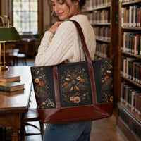 Load image into Gallery viewer, Water Resistant Laptop Bag Vintage Botanical Print Floral Design Professional Work Tote Boho Style Carryall Padded Laptop Compartment Multiple Pockets Organized Interior Faux Leather Handles Durable Construction Structured Base Commuter