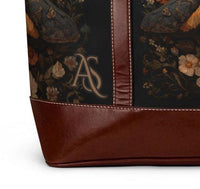Load image into Gallery viewer, Boho Laptop Tote Bag Vintage Floral Design Botanical Moth Print Water Resistant Work Bag Professional Carryall Padded Laptop Compartment Organized Pockets Spacious Interior Structured Base Faux Leather Handles Comfortable Shoulder Carry