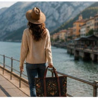 Load image into Gallery viewer, Personalized Shoulder Tote Bag – Water-resistant Vintage Floral Boho Work Bag