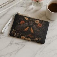 Load image into Gallery viewer, Moth Clutch Bag, Personalized – Vintage Gothic Botanical Vegan Leather Wristlet