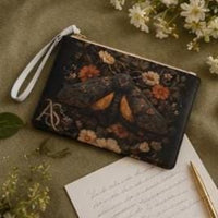 Load image into Gallery viewer, Moth Clutch Bag, Personalized – Vintage Gothic Botanical Vegan Leather Wristlet