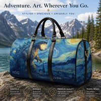 Load image into Gallery viewer, Personalized Travel Duffle Bag Custom Monogram Weekend Carrier Artistic Starry Night Mountain Design PU Leather Construction Perfect Birthday Gift For Men Spacious Carry On Luggage Gym Workout Bag Outdoor Adventure Essential Detachable