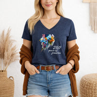 Load image into Gallery viewer, USA 250 Anniversary Shirt Women Commemorative Patriotic Tee American Flag Watercolor Design Floral Print Vneck Top Independence Day Celebration Clothing Fourth Of July Outfit Summer Holiday Wear Memorial Day Veterans Day Gift Freedom Themed