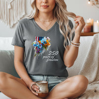 Load image into Gallery viewer, Usa 250 Floral Flag Vneck Tee