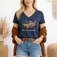 Load image into Gallery viewer, Comfortable Cotton V Neck Tee Women Patriotic Shirt Floral American Flag Design Soft Breathable Fabric Casual USA Pride Clothing 250th Anniversary Celebration Shirt Independence Day Outfit Memorial Day Wear Lightweight Semi Fitted Top