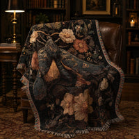 Load image into Gallery viewer, Cotton Throw Blanket Tree Of Life Woven Tapestry Fringe Trim Detail Botanical Floral Design Nature Inspired Home Textile Boho Living Room Accent Cozy Sofa Throw Bedroom Gift Black Background Pattern Artisan Crafted Soft Fabric Housewarming