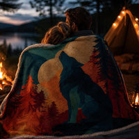 Load image into Gallery viewer, Sherpa Fleece Throw Blanket Wolf Wilderness Design Soft Plush Comfort Blanket Howling Wolf Mountain Landscape Art Nature Wildlife Scene Cozy Home Throw Perfect Gift For Outdoorsmen Cabin Lodge Accent Rustic Forest Theme Warm Fleece Wrap