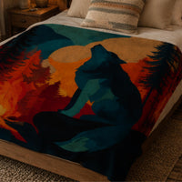 Load image into Gallery viewer, Cabin Accent Blanket Wolf Sherpa Throw Rustic Mountain Lodge Design Howling Wolf Silhouette Fleece Blanket Cozy Home Accent Wilderness Theme Teal Rust Amber Colors Soft Plush Material Living Room Bedroom Throw Nature Inspired Design Premium