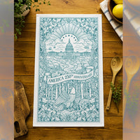 Load image into Gallery viewer, Capitol Building Tea Towel America 250th Anniversary Patriotic Kitchen Gift Commemorative Dish Towel Vintage Eagle Design Semiquincentennial Heritage Celebration Cotton Flour Sack Towel Americana Style Museum Quality Artwork Historical