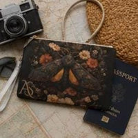 Load image into Gallery viewer, Moth Clutch Bag, Personalized – Vintage Gothic Botanical Vegan Leather Wristlet