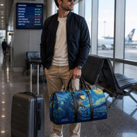 Load image into Gallery viewer, Carry On Duffle Bag Personalized Travel Luggage Custom Monogram Weekend Bag Artistic Starry Night Design Spacious Travel Essential PU Leather Construction Perfect Gift For Men Gym Sports Carrier Outdoor Adventure Bag Overnight Travel