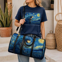Load image into Gallery viewer, Outdoor Adventure Duffle Bag Personalized Gym Carrier Custom Monogram Travel Bag Camping Hiking Essential Artistic Mountain Design Weekend Getaway Luggage Starry Night Pattern PU Leather Construction Spacious Carry On Size Perfect Birthday