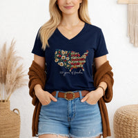 Load image into Gallery viewer, Patriotic Shirt Women – Floral Usa Vneck 250 Years Anniversary
