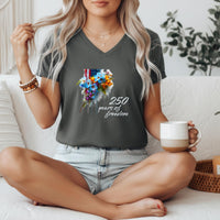 Load image into Gallery viewer, Patriotic Gift Women American Flag Shirt Watercolor Floral Design Vneck Tee Fourth Of July Celebration Outfit USA 250 Commemorative Wear Independence Day Clothing Summer Holiday Apparel Memorial Day Veterans Day Present Freedom Themed