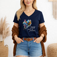 Load image into Gallery viewer, Watercolor Floral Flag Shirt Women American Patriotic Vneck Tee USA 250 Anniversary Design Independence Day Celebration Clothing Fourth Of July Outfit Summer Holiday Wear Memorial Day Veterans Day Gift Freedom Themed Graphic Apparel