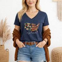 Load image into Gallery viewer, Patriotic Shirt Women Vneck Tee Floral USA Map Design 250 Years Freedom Anniversary Celebration American Independence Cotton Tee Fourth July Memorial Day Veterans Day Casual Wear Comfortable Fit Semiquincentennial Pride Gift Soft Breathable