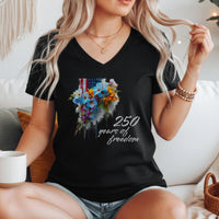 Load image into Gallery viewer, Fourth Of July Shirt Women Patriotic Vneck Tee American Flag Design Watercolor Floral Print Independence Day Celebration Outfit USA 250 Anniversary Commemorative Wear Summer Holiday Clothing Memorial Day Veterans Day Gift Casual Patriotic