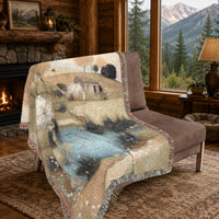 Load image into Gallery viewer, Farmhouse Throw Blanket Woven Tapestry Cottage Country Landscape Scene Cotton Textile With Fringe Trim Rustic Home Styling Cozy Living Room Sofa Covering Bed Accent Wall Hanging Pastoral Design Earth Tones Beige Brown Blue Perfect Gift