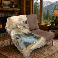 Load image into Gallery viewer, Woven Tapestry Throw Blanket – Farmhouse Cottage Landscape with Fringe