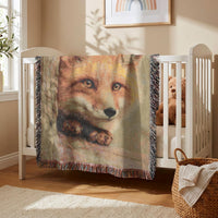 Load image into Gallery viewer, Woodland Throw Blanket Fox Design Vintage Tapestry Textile Cozy Comfortable Accent Piece Rustic Cabin Style Soft Woven Fabric Nursery Bedroom Essential Perfect Gift Nature Enthusiasts Wildlife Animal Portrait Cottagecore Home Styling