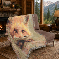 Load image into Gallery viewer, Fox Throw Blanket – Woven Vintage Tapestry for Woodland Nursery