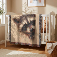 Load image into Gallery viewer, Farmhouse Throw Blanket Raccoon Design Cotton Woven Textile Rustic Cabin Essential Wildlife Animal Portrait Tapestry Style Craftsmanship Fringed Edge Accent Cozy Sofa Covering Nature Inspired Home Styling Woodland Theme Living Space Pet