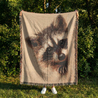 Load image into Gallery viewer, Cotton Woven Throw Blanket Raccoon Wildlife Design Premium Tapestry Style Weave Realistic Animal Portrait Fringed Edge Detail Durable Home Textile Rustic Farmhouse Accent Cabin Cozy Comfort Nature Inspired Living Space Sofa Covering Pet