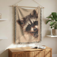 Load image into Gallery viewer, Raccoon Woven Blanket – 100% Cotton Wildlife Throw