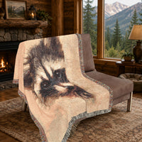 Load image into Gallery viewer, Raccoon Woven Blanket – 100% Cotton Wildlife Throw