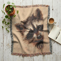 Load image into Gallery viewer, Raccoon Woven Blanket – 100% Cotton Wildlife Throw