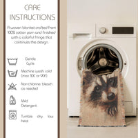 Load image into Gallery viewer, Raccoon Woven Blanket – 100% Cotton Wildlife Throw