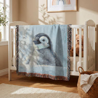 Load image into Gallery viewer, Penguin Portrait Blanket Woven Cotton Throw Nursery Tapestry Wall Art Baby Animal Wildlife Design Soft Textile Throw Fringe Bedroom Accent Coastal Nature Blanket Decorative Wall Hanging Art Cozy Cotton Weave Baby Room Textile Penguin Chick