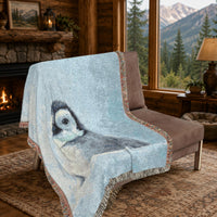 Load image into Gallery viewer, Wildlife Penguin Throw Woven Cotton Blanket Nursery Tapestry Wall Art Baby Room Animal Design Soft Fringe Textile Coastal Bedroom Blanket Throw Decorative Penguin Portrait Wall Art Nature Inspired Cotton Weave Baby Nursery Accent Cozy