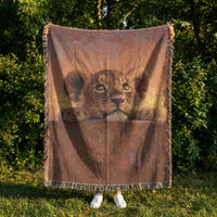 Load image into Gallery viewer, Handwoven Cotton Lion Throw Blanket Safari Nursery Wall Hanging Tapestry Lion Cub Portrait Design Realistic Wildlife Photography Style Colorful Fringed Edges Cozy Animal Throw Blanket Jungle Theme Nursery Accent Boho Living Space Artisan