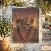 Load image into Gallery viewer, Safari Nursery Wall Hanging Lion Throw Blanket Handwoven Cotton Tapestry Lion Cub Design Realistic Big Cat Portrait Wildlife Photography Style Cozy Animal Throw Jungle Theme Nursery Accent Colorful Fringed Edges Boho Living Space Perfect
