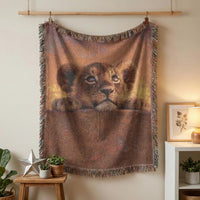 Load image into Gallery viewer, Lion Throw Blanket – Handwoven Cub Design Safari Nursery Wall Hanging