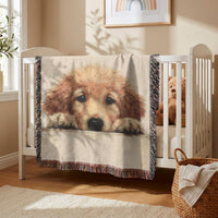 Load image into Gallery viewer, Custom Name Embroidered Pet Blanket Personalized Dog Portrait Throw Woven Cotton Textile One Of A Kind Memorial Keepsake Cozy Animal Bedding Fringed Edge Design Pet Lover Gift Nostalgic Heirloom Quality Handcrafted Tribute Cherished Memory