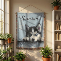 Load image into Gallery viewer, Custom Pet Blanket – Personalized Name Embroidered Woven Cotton