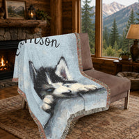 Load image into Gallery viewer, Custom Pet Blanket – Personalized Name Embroidered Woven Cotton