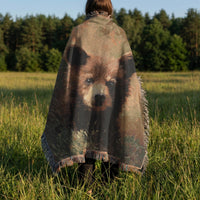 Load image into Gallery viewer, Cotton Bear Tapestry Woven Throw Blanket Wildlife Textile Wall Hanging Art Rustic Lodge Style Handcrafted Animal Portrait Fringed Edge Throw Cozy Cabin Blanket Nursery Nature Gift Woodland Home Accent Forest Theme Design Bear Cub Collection