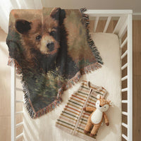 Load image into Gallery viewer, Bear Throw Blanket – 100% Cotton Woven Rustic Cabin Wildlife Tapestry