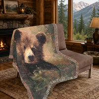 Load image into Gallery viewer, Bear Throw Blanket – 100% Cotton Woven Rustic Cabin Wildlife Tapestry