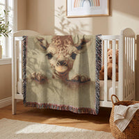 Load image into Gallery viewer, Giraffe Nursery Blanket – Woven Cotton Boho Safari Throw with Fringe