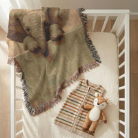 Load image into Gallery viewer, Woven Cotton Elephant Blanket Safari Nursery Textile Baby Elephant Throw Wildlife Theme Nursery Gift Boho Animal Tapestry Jungle Nursery Essential Handcrafted Cotton Weave Fringed Border Design Cozy Baby Blanket Neutral Elephant Art