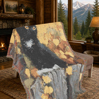 Load image into Gallery viewer, Black Cat Throw Blanket – Woven Cotton with Autumn Leaves Design